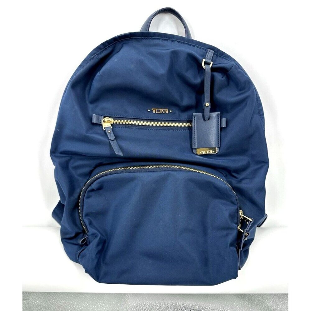TUMI VOYAGER BACKPACK blue nylon travel medium gold hardware blue pockets